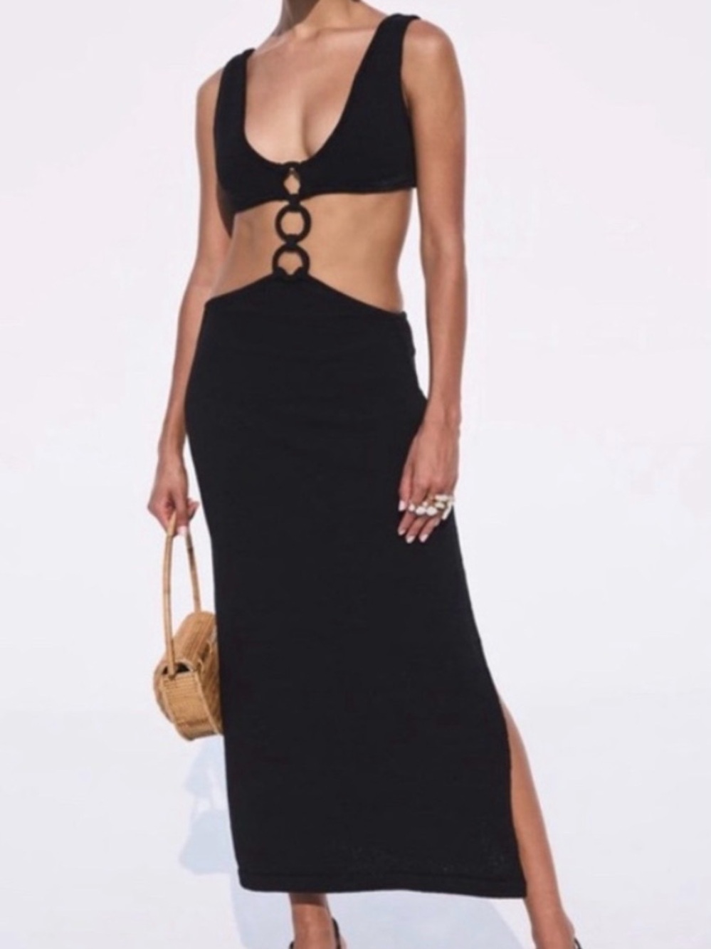 cult gaia Black High-Rise Maxi Skirt with Side Slit